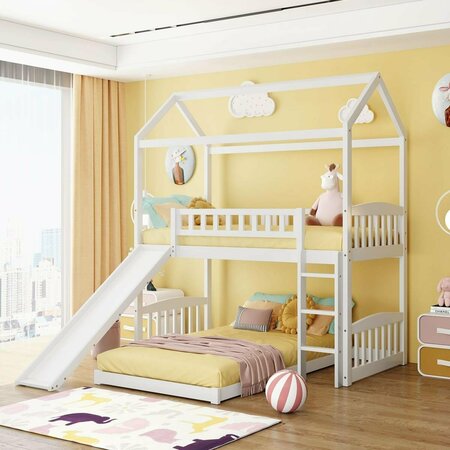 GFANCY FIXTURES White Playhouse Frame Full Over Full Perpendicular Bunk Bed with Slide GF3677584